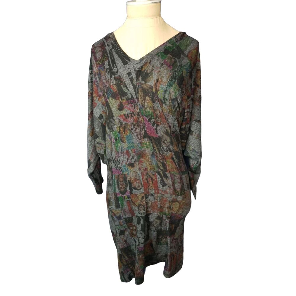 Crimson Ivy Gray Print Tunic Dress Long Sleeves Fashion Size Medium